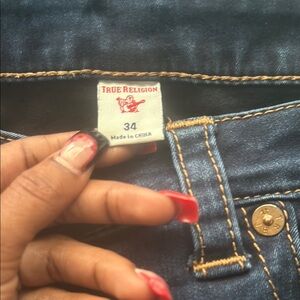 True Religion Blue Jeans with Contrast Stitching and Classic Denim